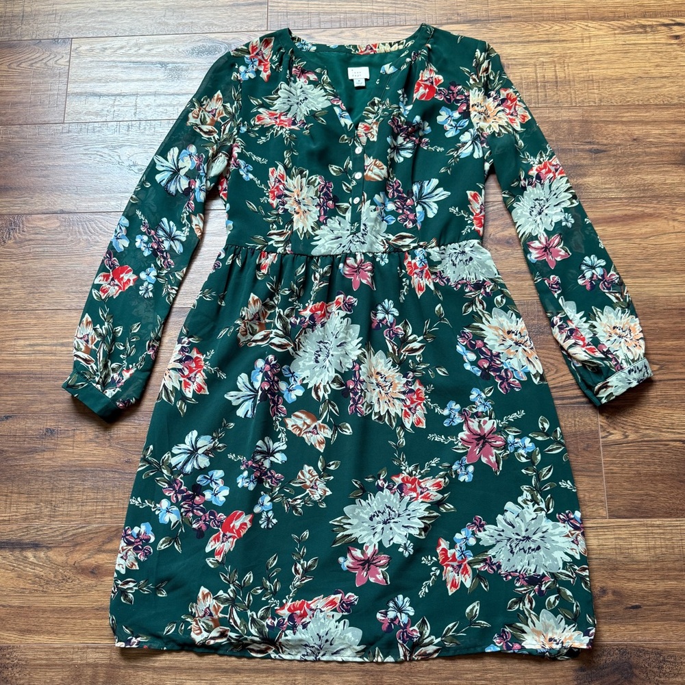 A New Day Women’s Green Floral Button Down Fit & Flare Dress Size Medium - Picture 3 of 12